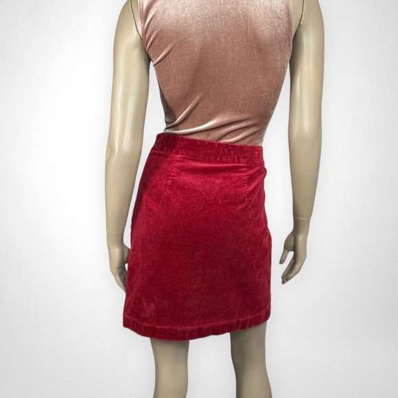 LOFT 2 Corduroy Red Flat Front Mini Skirt Casual Transitional - Picture 4 of 6